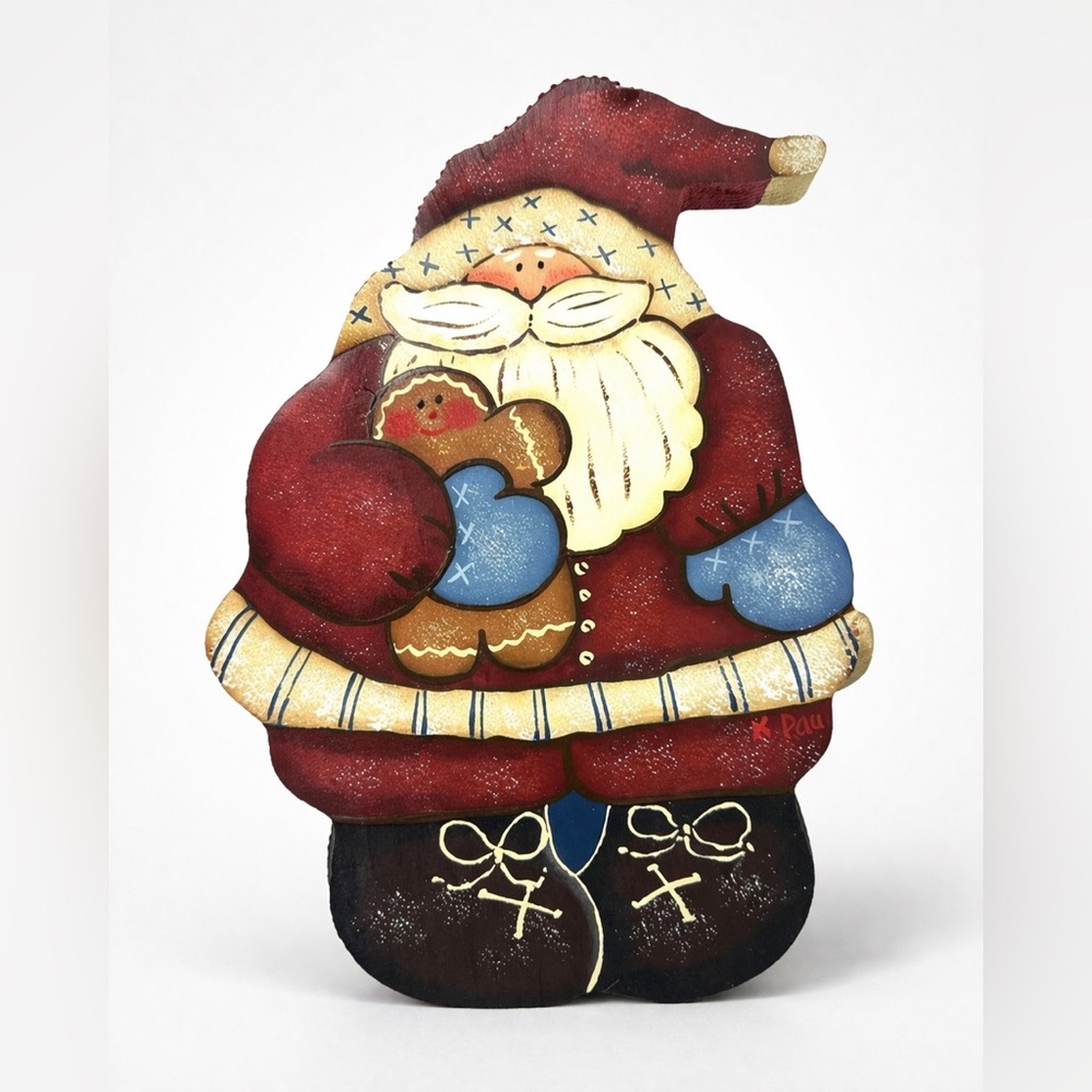 Hand Painted Wooden Santa Jar Lid Topper by K. Paul – 11”– Fits 3.125” Jar